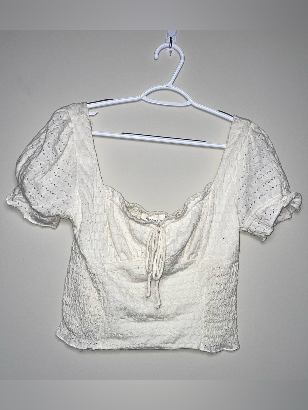 Urban Romantics XL Ivory Tie Front Smocked Cotton Blend Crop Top Summer Boho